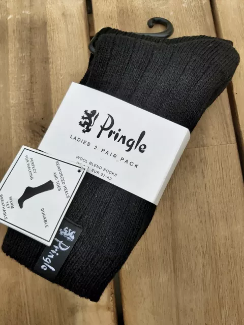 2 PAIRS : PRINGLE Wool Blend BLACK Warm Walking Winter Boot Socks UK 4-8 37-42