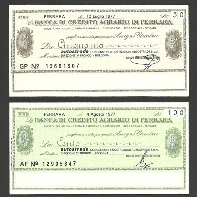 Banca Di Credito Agrario Di Ferrara 50 100 Lire Miniassegni 1977 Italy Notgeld