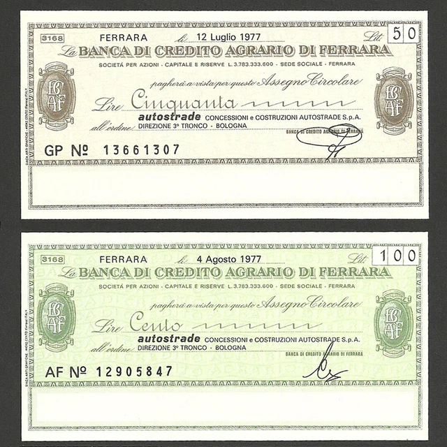 Banca Di Credito Agrario Di Ferrara 50 100 Lire Miniassegni 1977 Italy Notgeld