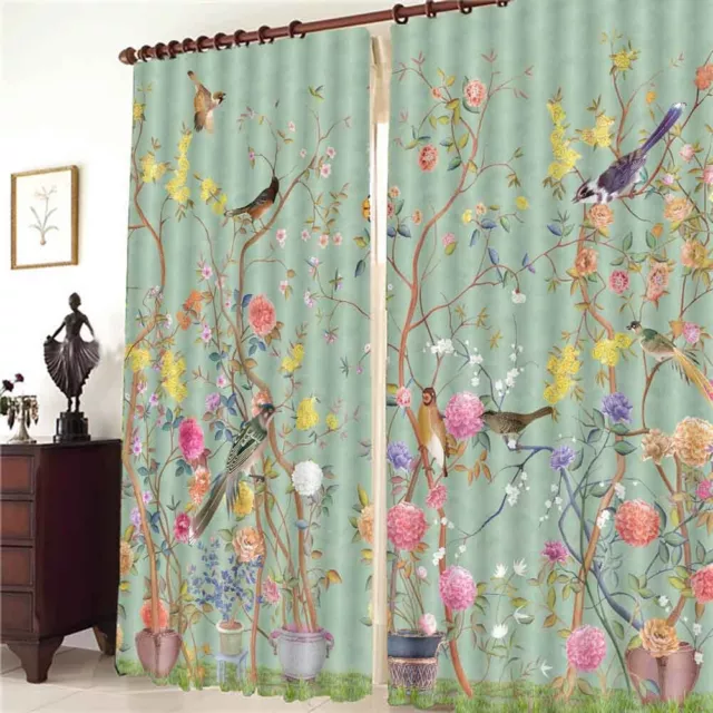 Birds And Flowers Figure 3D Blockout Photo Print Curtain Fabric Curtains Window