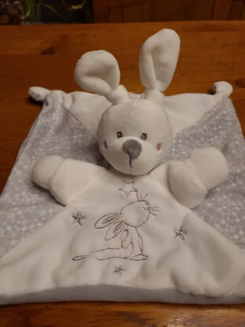 doudou plat lapin blanc gris étoiles grises argentées SIMBA TOYS ÉTAT NEUF 2