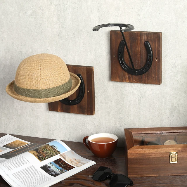 RUSTIC BURNT WOOD & Cast Iron Horseshoe Design Hat Rack, Coat Hanger ...