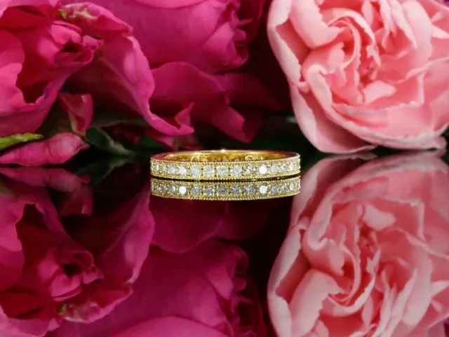 1Ct Round Lab Created Diamond Eternity Wedding Band Ring 14K Yellow Gold Plated