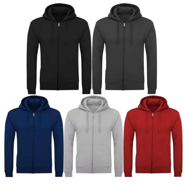 New Mens Plain Fleece Zip Up Top Zipper Hoody Sweatshirt Jacket Jumper Hoodie