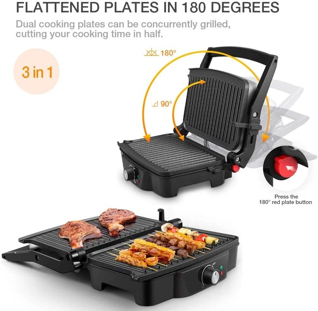 Stainless Steel Panini Press Grill Sandwich Maker w/ Non-Stick Plates Drip Tray