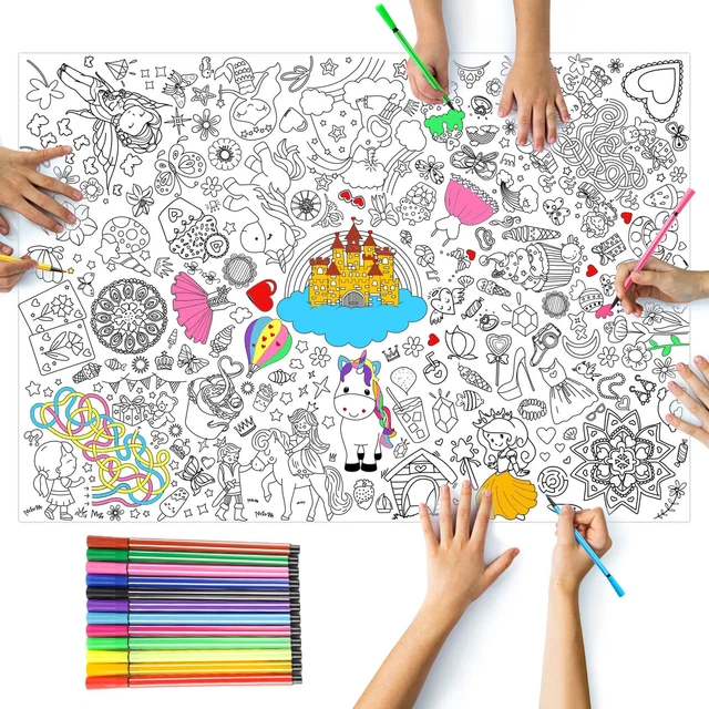 Tovaglia Di Natale Da Colorare Per Bambini: Gigante 240x135 Cm In Tessuto Non Tessuto, Decorazione Creativa Per La Tavola Dell'Avvento
