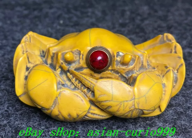 3'' Rare Old Carving Crab Animal Container Snuff Bottle Sculpture