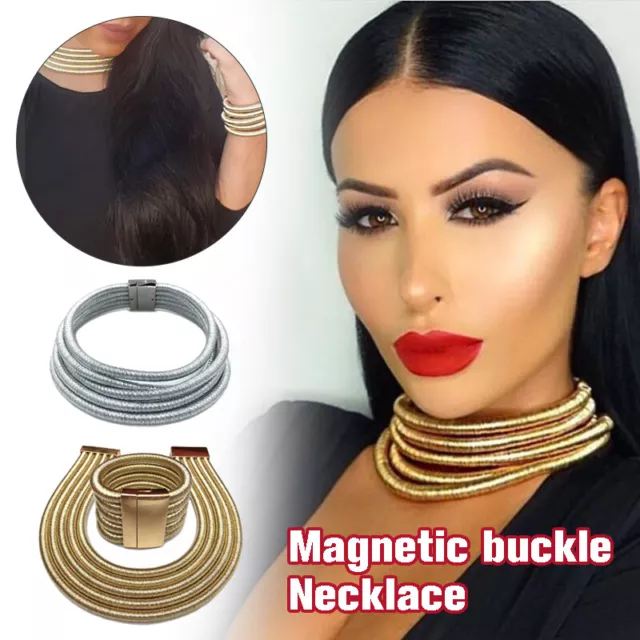 Women African Style Magnet Button Choker Jewelry Fashion Necklace Bracelet Set