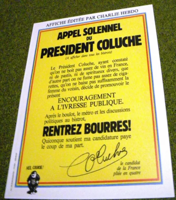 Affiche "Rentrez bourrés" COLUCHE (Reproduction sur papier rigide)