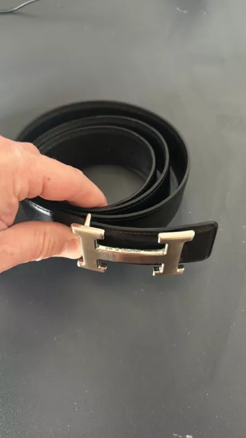 Hermes 38mm Belt Tan & Black Reversible Size  M Authentic With Brushed Buckle.