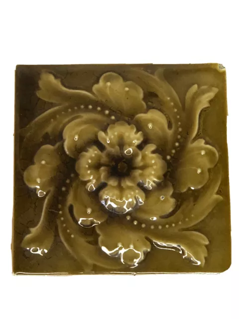 Vintage Kensington Art Deco Floral Ceramic Glazed Tile Rare 6 x 6 Newport KY