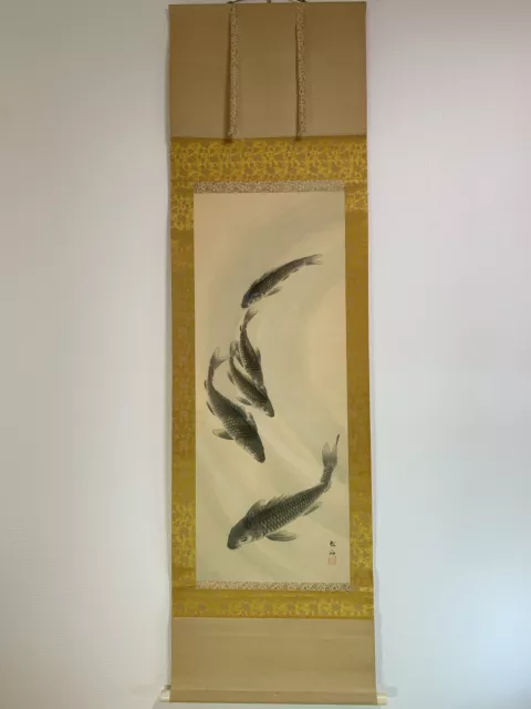 HANGING SCROLL JAPANESE ART Painting kakejiku Vintage Hand Paint PICTURE #894