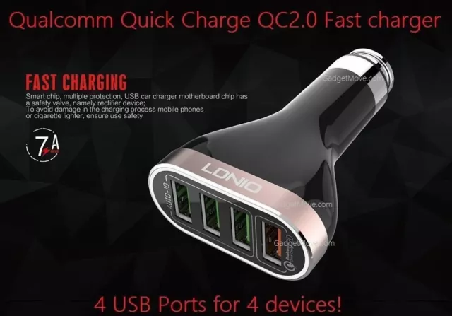 Chargeur de voiture LDNIO C701QS 4 Ports USB, 6.6A avec Câble Micro-USB