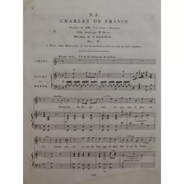 HÉROLD Ferdinand Charles de France No 8 Chant Piano ou Harpe ca1820