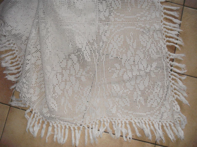 RIDEAU CROCHET ARTISANAT FRANCAIS S.RAISONNIER ROSE ET PAPILLON PROMO