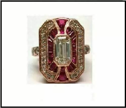 Art Deco Style Simulated Diamond & Ruby Edwardian Engagement Ring In 925 Silver