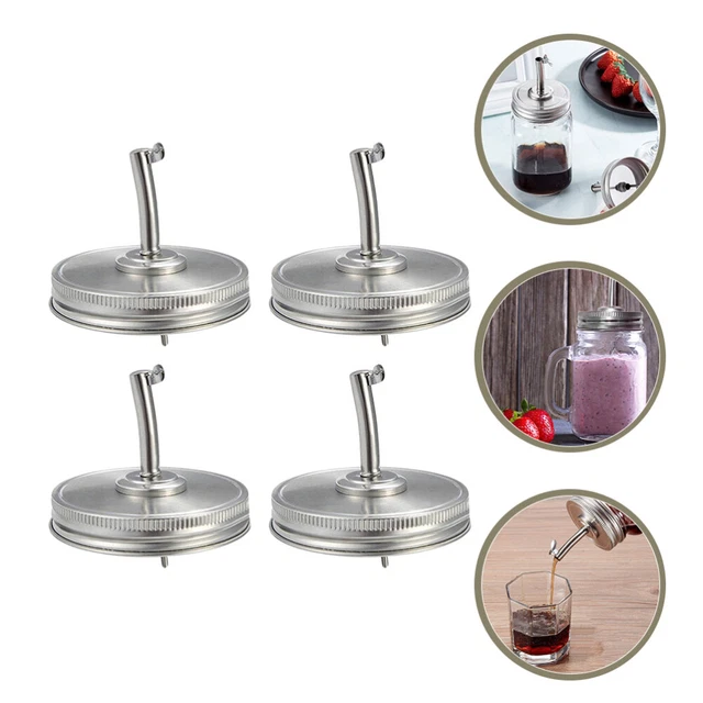 4 PIEZAS Jar Oil Spout Tapa Aceite Acero Inoxidable Excursión Tapa de repuesto con vaso de albañil