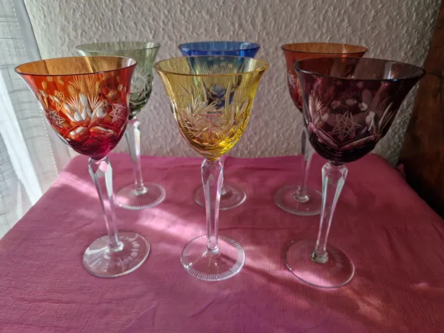 6 traumhafte Römer Weingläser buntes Kristallglas handgeschliffen H 19,5 cm Top 2