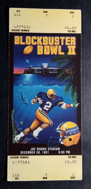 ALABAMA vs COLORADO SEC 1991 BLOCKBUSTER BOWL II UNUSED FOOTBALL GAME TICKET