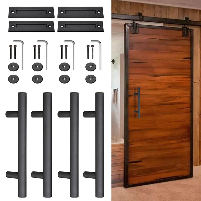 4x 12" Matte Black Sliding Barn Door Pull Flush Handle Hardware Set Cast Iron 2