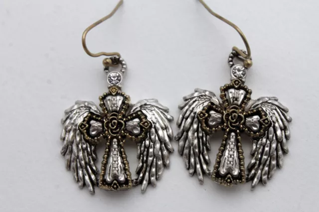 Women Silver Metal Western Jewelry Earrings Set Angel Wings Cross Gold Flower