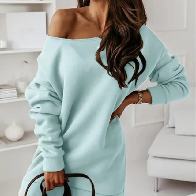 Long Sweatshirt Patchwork Loose Round Neck Long Sleeve Off Shoulder Dress Autumn