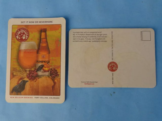 Beer Bar Coaster Postcard ~ NEW BELGIUM Brewing Pumpkick Ale ~ Now or Nevermore