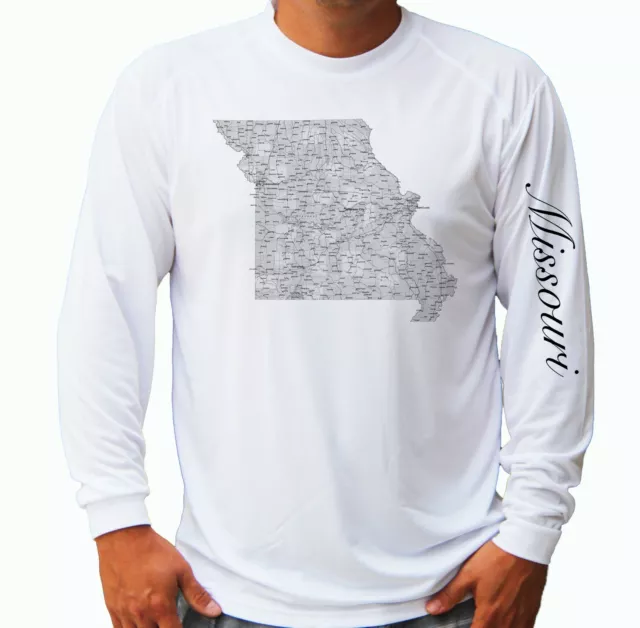 Missouri State Map Fishing Boat Long Sleeve UPF 30 T-Shirt Sun UV Protection