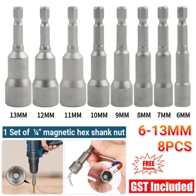 8-Piece Socket Magnetic Nut Driver Set Drill Bit Adapter 1/4'' Hex Shank 6-13mm