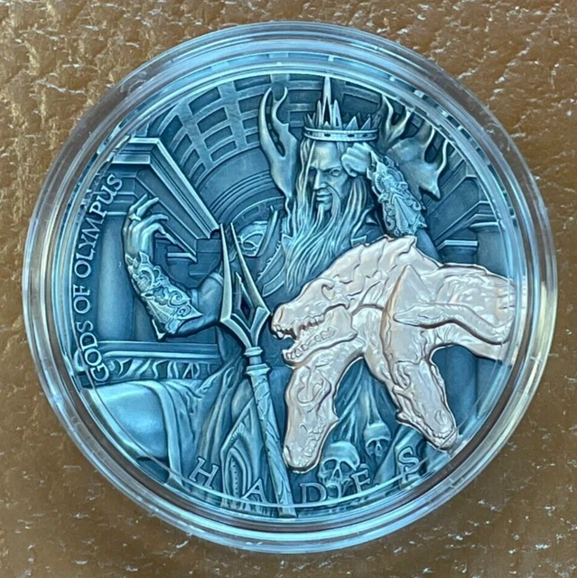 2018 $5 Niue Hades Gods Of Olympus Antique Finish 2 Oz Silver Coin w/ CoA