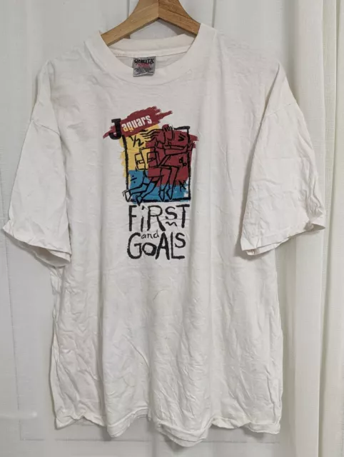 Vintage Oneita Grafik T-Shirt Einzelstich Größe XL First and Goals weiß