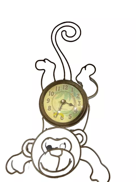 🎄🎄Top Banana Wall Clock Hanging Metal Wire Monkey 16”.  8 1/4 Good Cond! Works