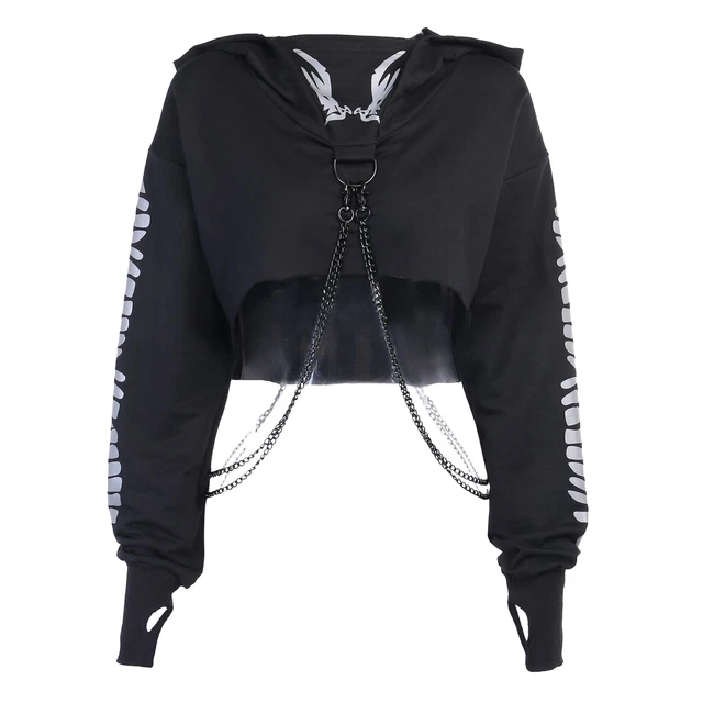 Chained delle donne Crop Top Pullover Camicetta Riflettente Stampa Felpa Con