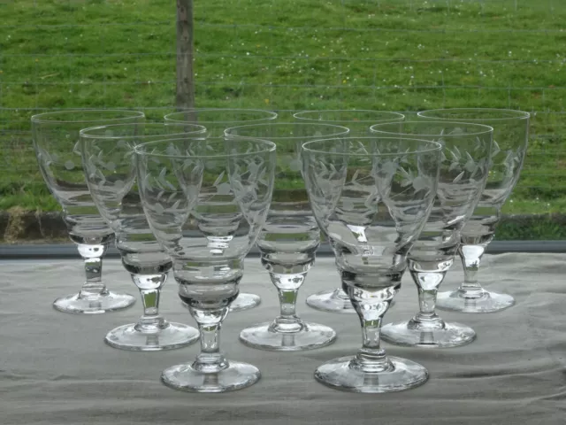Portieux Meisenthal série 9 grands verres en cristal taillé Art déco 1925's