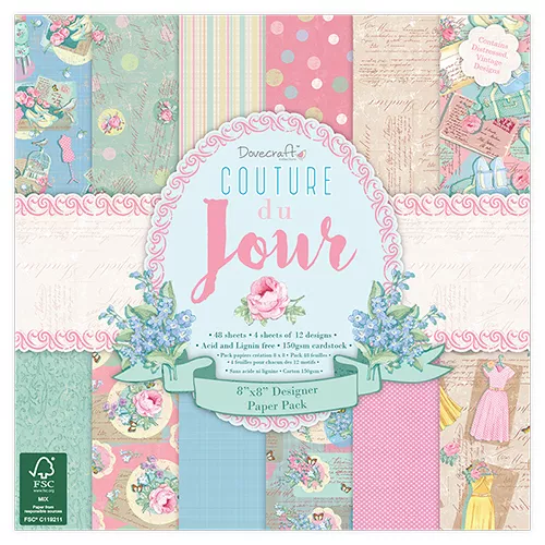 Dovecraft Couture du Jour 8 x 8 Paper Pack (FSC) for cards and crafts