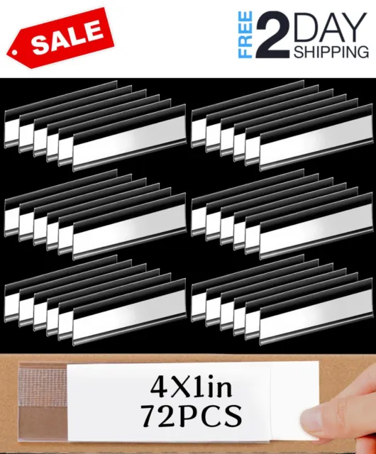 72 Pieces Shelf Tag Label Holders Adhesive Wire Self Label Holder 4 X 1 Inch Cle