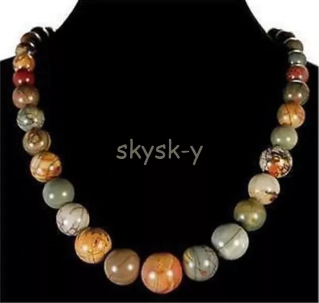6-14mm Multicolor Natural Gemstone Round Beads Jewelry Necklace 18 Inches