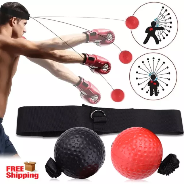 Boxing Fight Ball Punch Exercise Head Band Reflex Speed Training with 2 Balls UK