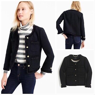 $198 J.CREW Size 4 Cropped Wool Lady Jacket with Gold Buttons BLACK Style F9995