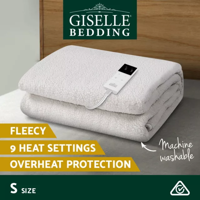 Giselle Heated Electric Blanket Single Fitted Fleecy Underlay Machine Washable