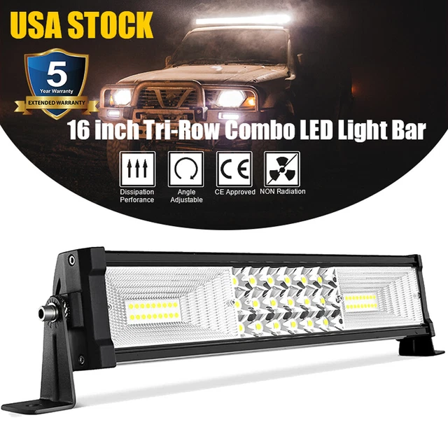 14 inch 200W Led Light Bar 3-Row Spot Flood Combo Work Boat Truck SUV ATV 16''