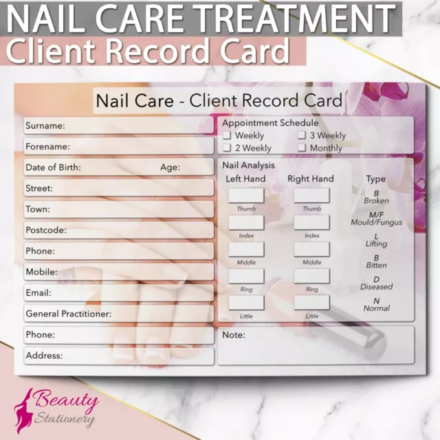 Nail Care Client Record Card NEW - PREMIUM Treatment Consultation A6