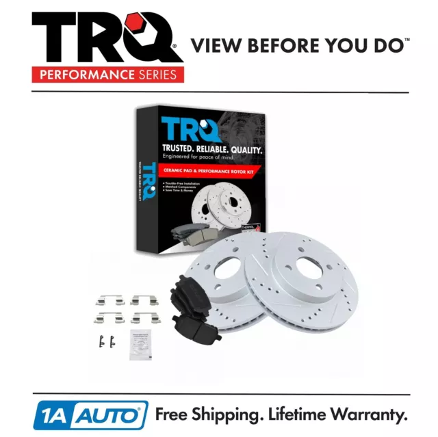 TRQ Brake Rotor Drilled & Slotted Coated & Ceramic Pad Front Set for Chevy