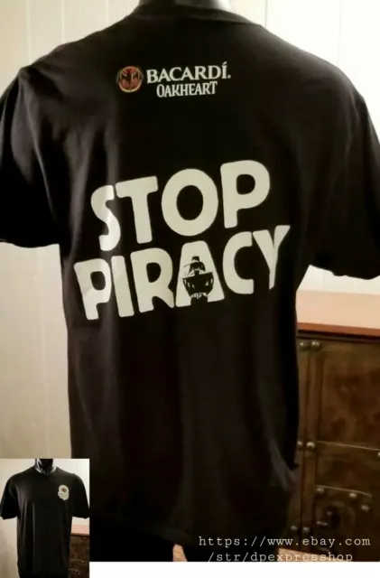 Bacardi Oakheart Spiced Rum "Stop Piracy" Black Short Sleeve Adult T-Shirt Sz XL