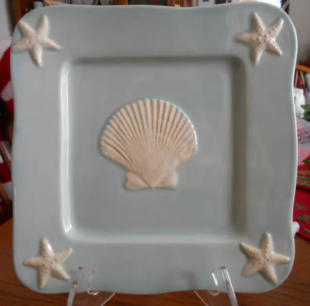 Shoreline Collection Salad Plate(s) 9" Home Studio Seashell Stoneware White Blue