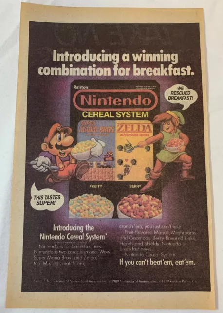 1989 Nintendo Cereal System ad page ~ SUPER MARIO BROS, LEGEND OF ZELDA