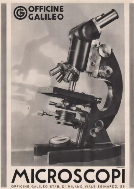 Pubblicita' 1939 Officine Galileo Milano Microscopio Precisione Laboratorio
