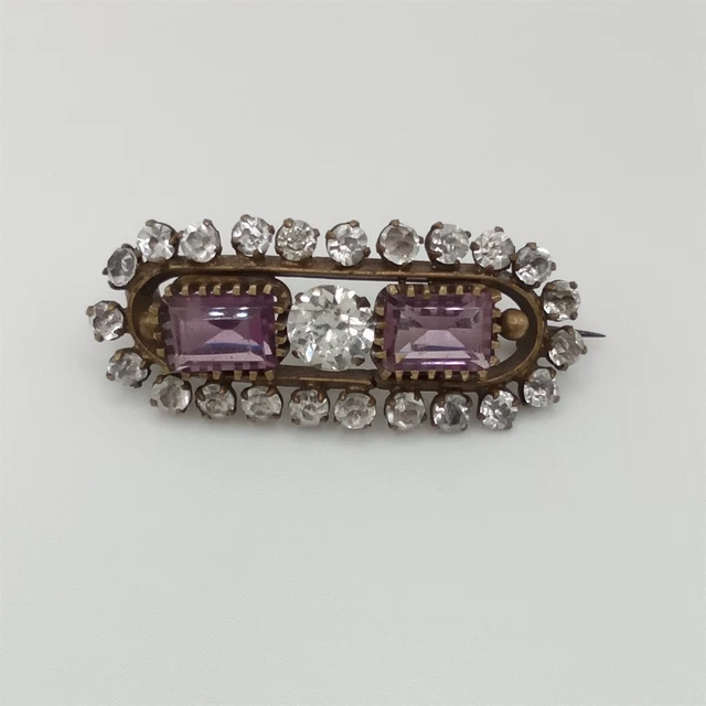 Broche Barrette Ancienne à Pompon En Cristal Rubis - Style Néo-Renaissance - Alliage Doré