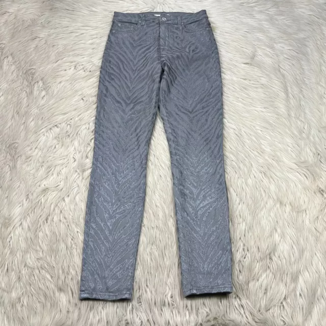 7 For All Mankind Women's 25 High Waist Ankle Skinny Jeans Gray Metallic Zebra