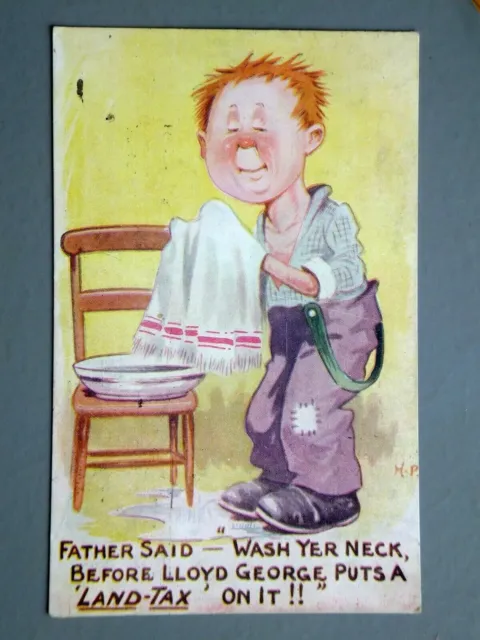 R&L Postcard: Comic, Political, Lloyd George Land Tax Taxation, Wash Yer Neck